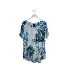 Jm Collection Women's Floral Ocean Blue Top Plus Size 0X NWT